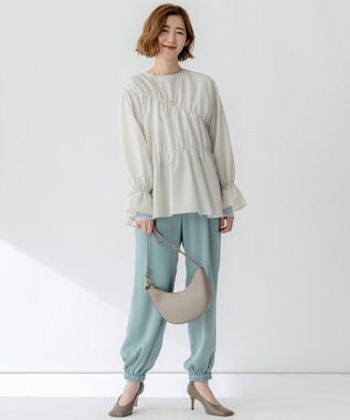 23区 【洗える】シアーコットンシルク シャーリング デザイン ブラウス ベージュ系