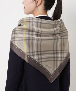 MOONBAT MACKINTOSH PHILOSOPHY(マッキントッシュ フィロソフィー）シルクスカーフ チェック 88×88㎝ 日本製 ブラウン