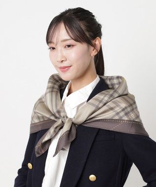 MOONBAT MACKINTOSH PHILOSOPHY(マッキントッシュ フィロソフィー）シルクスカーフ チェック 88×88㎝ 日本製 ブラウン