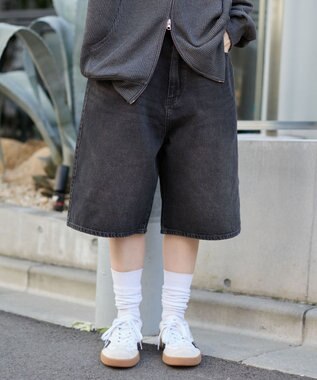 WEGO 【ユニセックス着用ITEM/SMLサイズ展開】スーパーバギーデニムショーツ デニムブラックソノタ