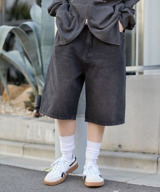 WEGO 【ユニセックス着用ITEM/SMLサイズ展開】スーパーバギーデニムショーツ デニムブラックソノタ