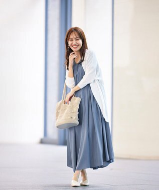 Tiaclasse L 【洗える】サイドギャザーワンピース ブルー