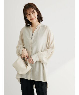 Green Parks バンドカラーシアーシャツ Gray Beige