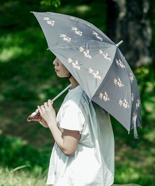 UVカット率99%以上・一級遮光生地・晴雨兼用】野ばら刺繍の日傘 （長傘