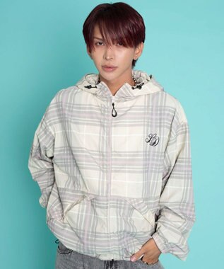 WEGO 【ユニセックス着用ITEM/MLサイズ展開】チェックロゴフードブルゾン ピンクソノタ