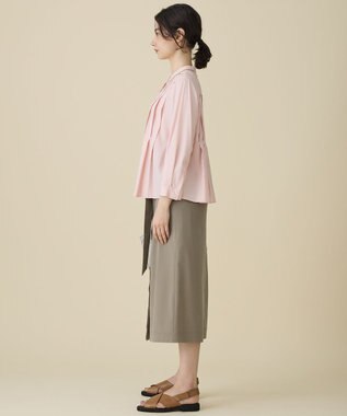 自由区 L ドレープブロードタック ブラウス ピンク×白ライン