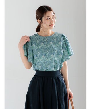 Te chichi 【LIBERTY FABRICS】フレアスリーブブラウス ターコイズブルー