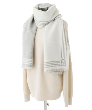 MOONBAT FURLA ウール100%リバーシブルジャカードマフラー/幅40cm オフホワイト