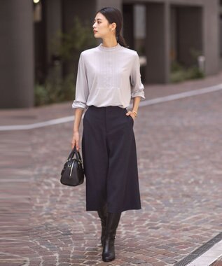 J.PRESS LADIES ウォッシャブルウール フリルネック カットソー ライトグレー系