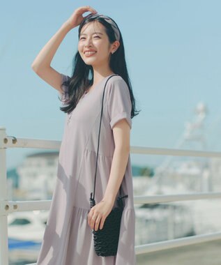 Tiaclasse 「サマさまカットソー」サイドティアードワンピース グレージュ