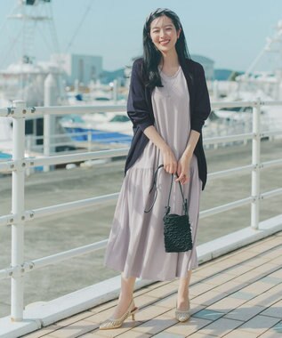 Tiaclasse 「サマさまカットソー」サイドティアードワンピース グレージュ