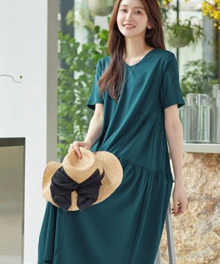 Tiaclasse 「サマさまカットソー」サイドティアードワンピース ターコイズ