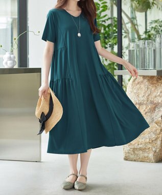 Tiaclasse 「サマさまカットソー」サイドティアードワンピース ターコイズ