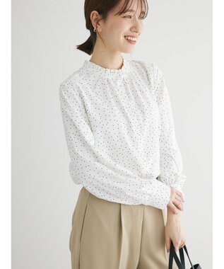 Green Parks ＢＰ　ケア楽　スタンドフリルブラウス Dot