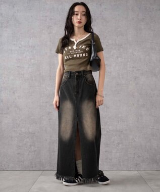 WEGO ヴィンテージウォッシュデニムロングスカート ブラック