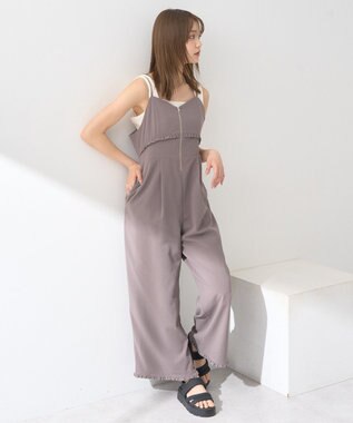 earth music&ecology ミニフリルフロントジップロンパース Gray