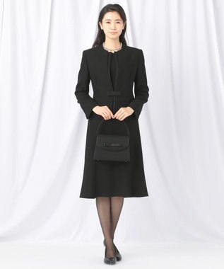 自由区 FORMAL 【ウォッシャブル対応】ドビーボーダーリボン ジャケット+ワンピース ブラック系