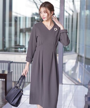 Tiaclasse 【洗える】ハイストレッチジョーゼットワンピース チャコールグレー