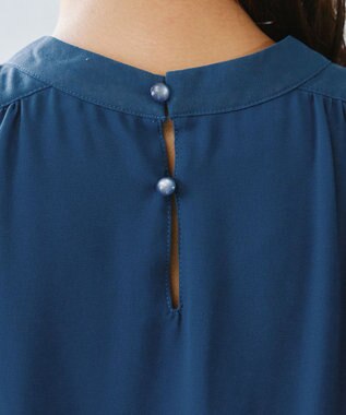 Tiaclasse 【洗える】シフォンシャーリングブラウス ブルー