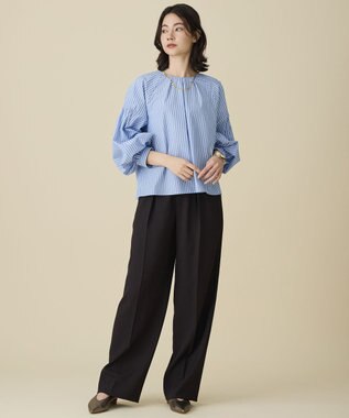 自由区 【SHIHOさん着用】ボリュームスリーブ ブラウス サックスストライプ