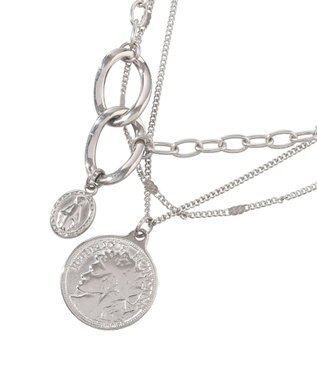earth music&ecology 【ステンレス】コインモチーフ３連ネックレス Silver