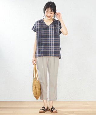 ANY 【洗える】イージーケアチェック ブラウス ブラックチェック