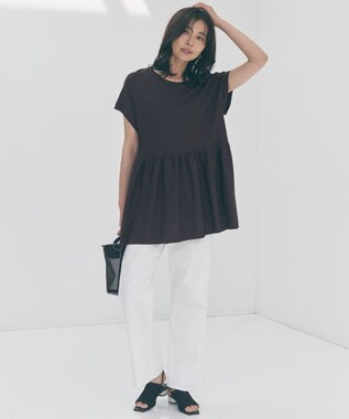 UNFILO L スゴ機能美ニット フレンチスリーブ ペプラム ブラウン