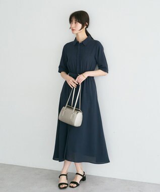 YECCA VECCA 【接触冷感】ベルト付きシャツワンピース Navy