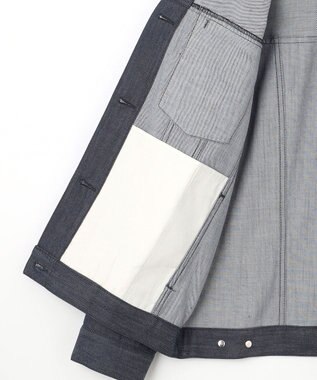 J.PRESS LADIES 【洗える】セルロースシャンブレー ノーカラー デニム ジャケット ネイビー系