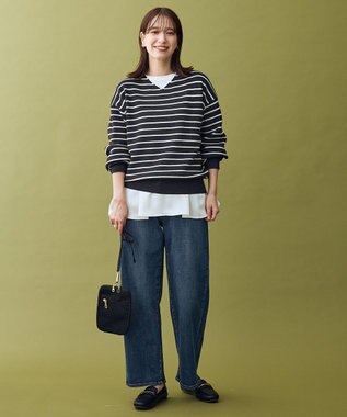 ANY 【8色展開】Vネックデイリーニット チャコール×オフ