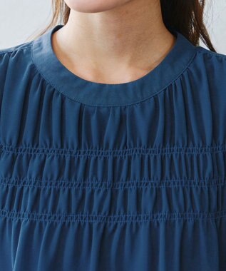 Tiaclasse 【洗える】シフォンシャーリングブラウス ブルー