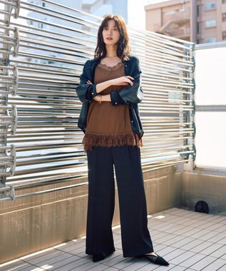 YECCA VECCA ヴィンテージサテンストレートパンツ Black
