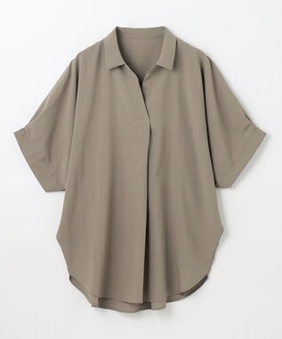ANY 【新色追加】スキッパーネック袖タックブラウス カーキ