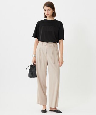 ICB 【接触冷感・UVカット・洗える】 T/Rドライリネン ワイドストレートパンツ ベージュ系