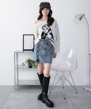 WEGO レースアップハートポケットデニムスカパン デニム中濃加工色