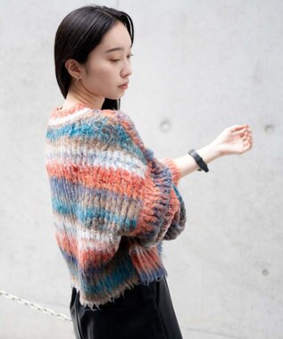 WEGO マルチボーダーブラッシュニットショートプルオーバー 柄1