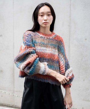 WEGO マルチボーダーブラッシュニットショートプルオーバー 柄1