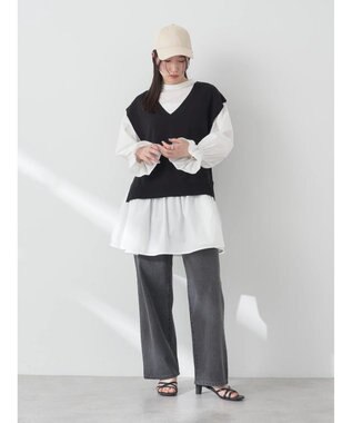 earth music&ecology ＳＥＴ２点Ｖネックベスト＋スタンドカラーチュニック Ivory