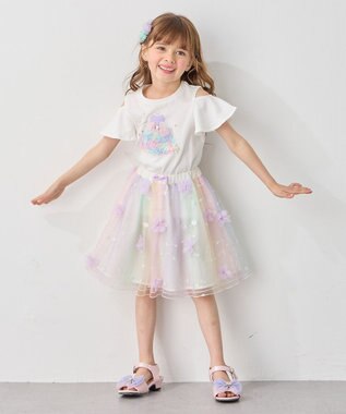 ANY KIDS 接触冷感 しろくま オフショルダー Tシャツ オフホワイト×ドレス