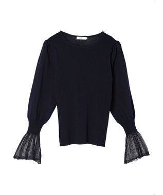 earth music&ecology 袖ポイントニットプルオーバー Navy