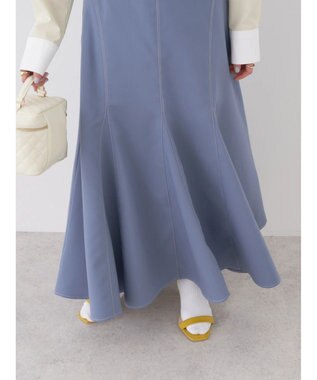 earth music&ecology 配色ステッチパネルフレアスカート Blue