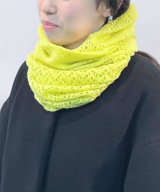 MOONBAT 【カシミヤ100%】2WAYレーシーニットスヌードマフラー レモンイエロー
