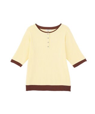 earth music&ecology ヘンリーネック半袖ニットプルオーバー Yellow