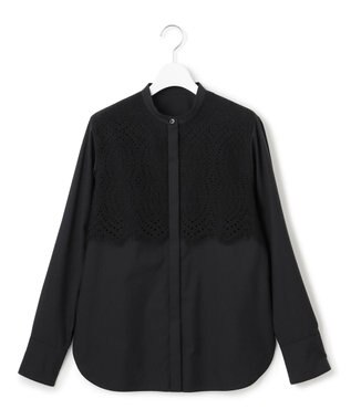 ICB L 【洗える】 レースコンビブラウス ブラック系
