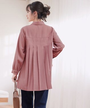 Tiaclasse L ピーチスキンプリーツシャツチュニック ピンク