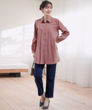 Tiaclasse 【洗える】ピーチスキンプリーツシャツチュニック ピンク