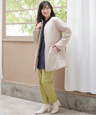 Tiaclasse L ピーチスキンプリーツシャツチュニック ネイビー