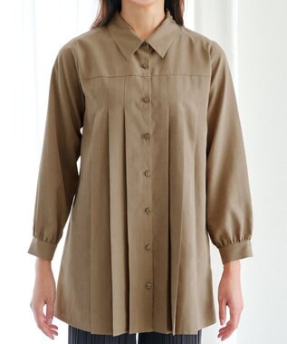 Tiaclasse L ピーチスキンプリーツシャツチュニック ベージュ