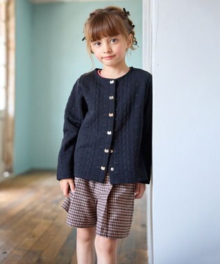 ANY KIDS ふくれジャガードカーディガン ブラック