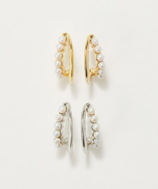 Phoebe 〈アレルギー対応〉プチパールダブルフープセラミックピアス　シルバー シルバー